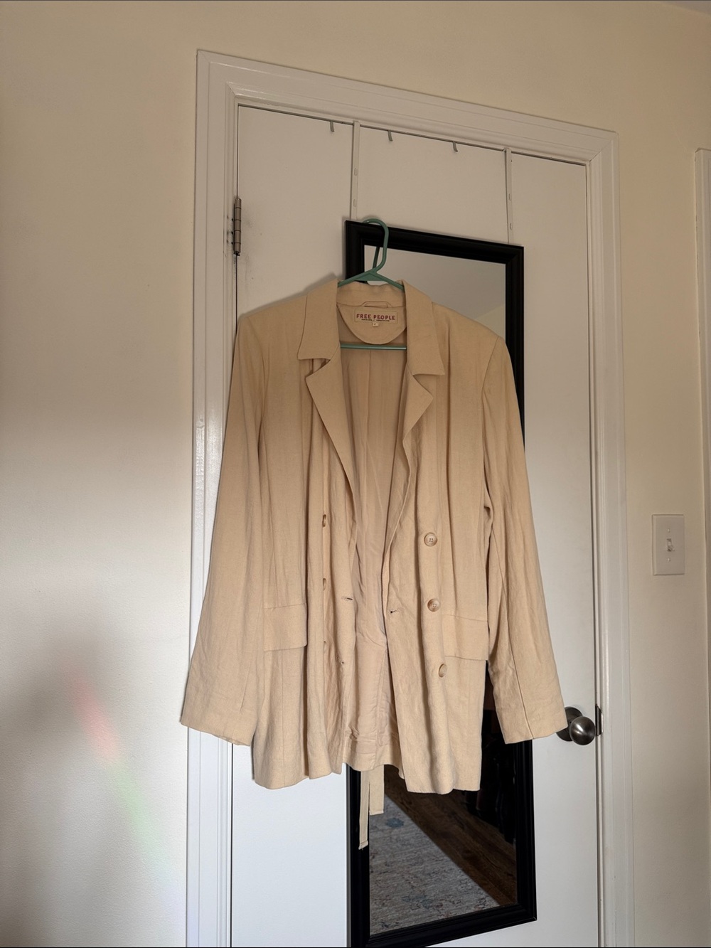 Free People Beige Double-Breasted Drapey Blazer